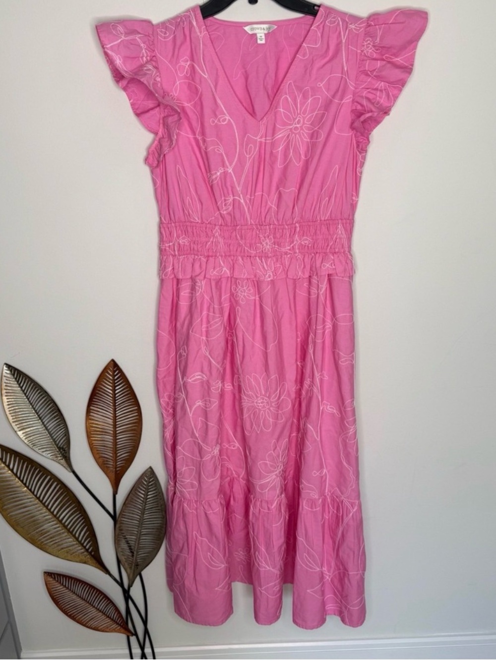 Crown and Ivy ladies Pink Floral Ruffle Sleeve Dress